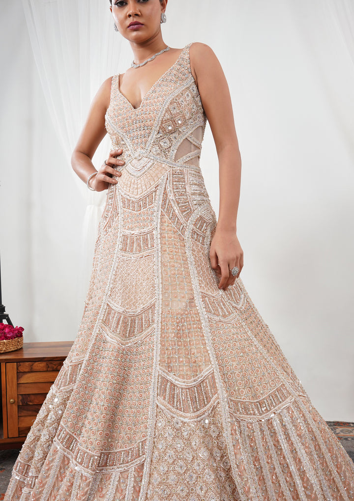 Peach Stonework Net Gown