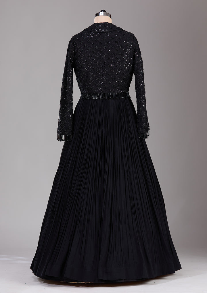 Black Stonework Satin Readymade Lehenga