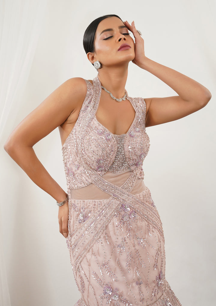 Baby Pink Stonework Net Gown