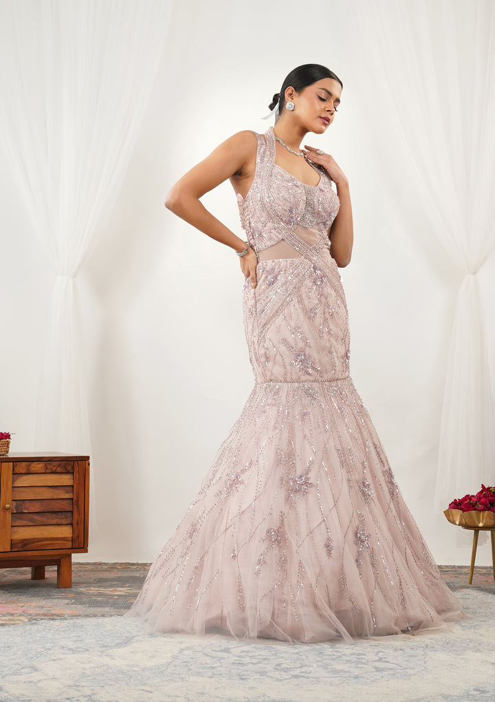 Baby Pink Stonework Net Gown