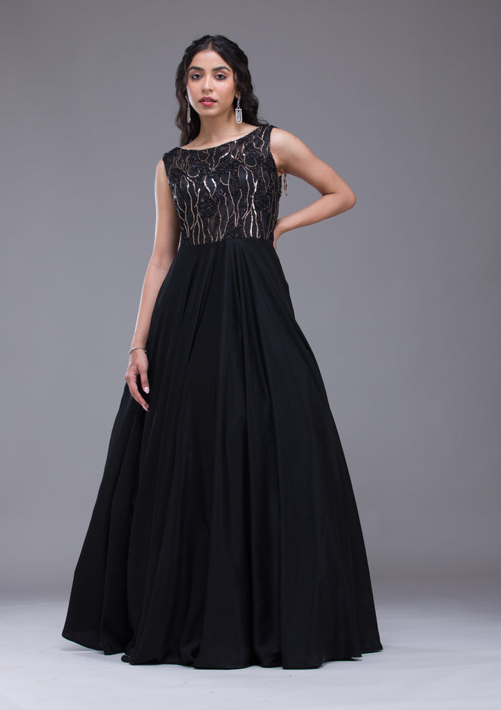 Black Sequins Satin Gown