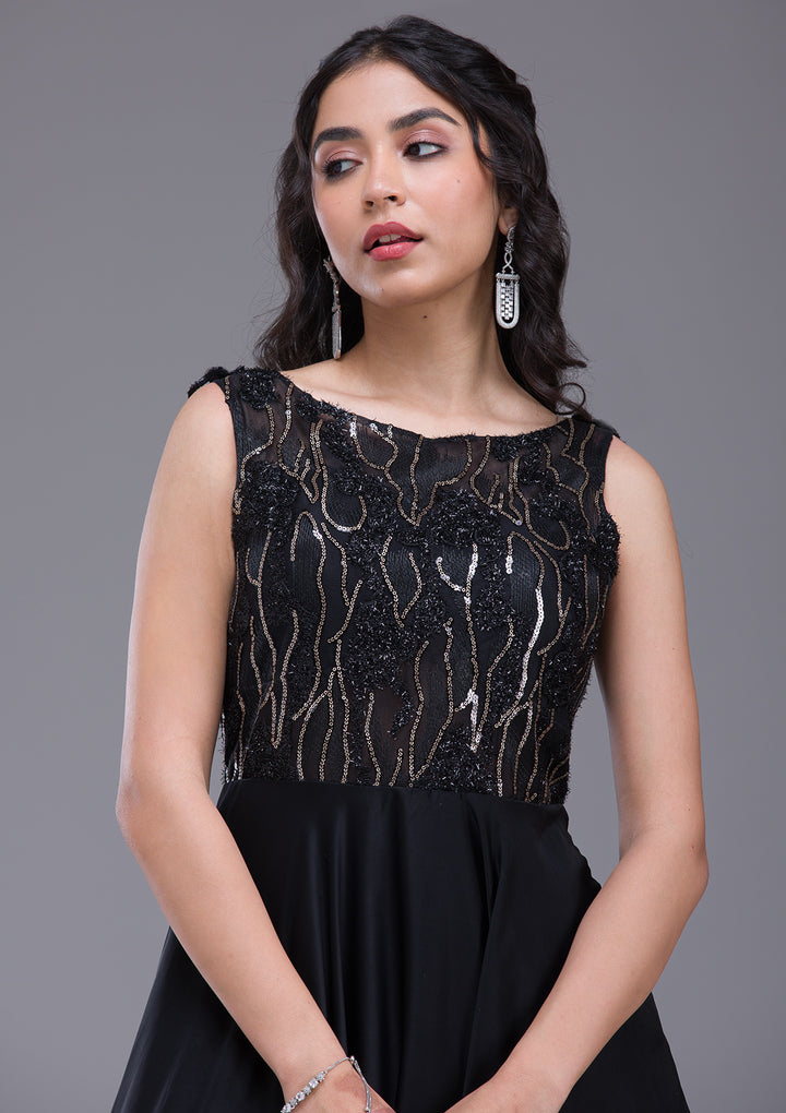 Black Sequins Satin Gown