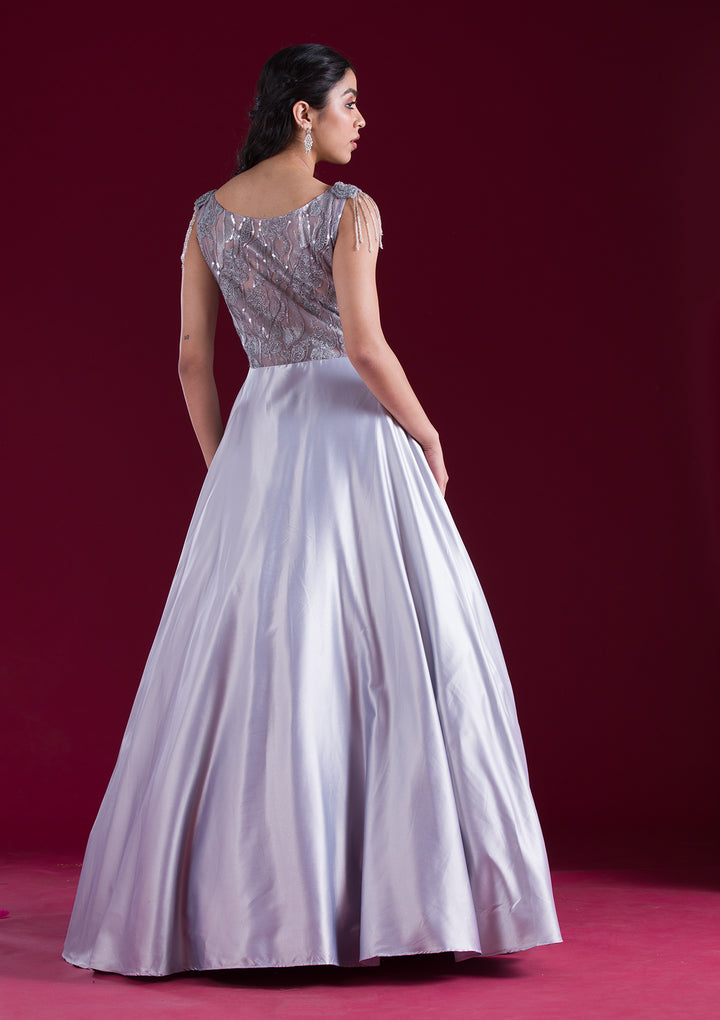 Grey Sequins Satin Gown