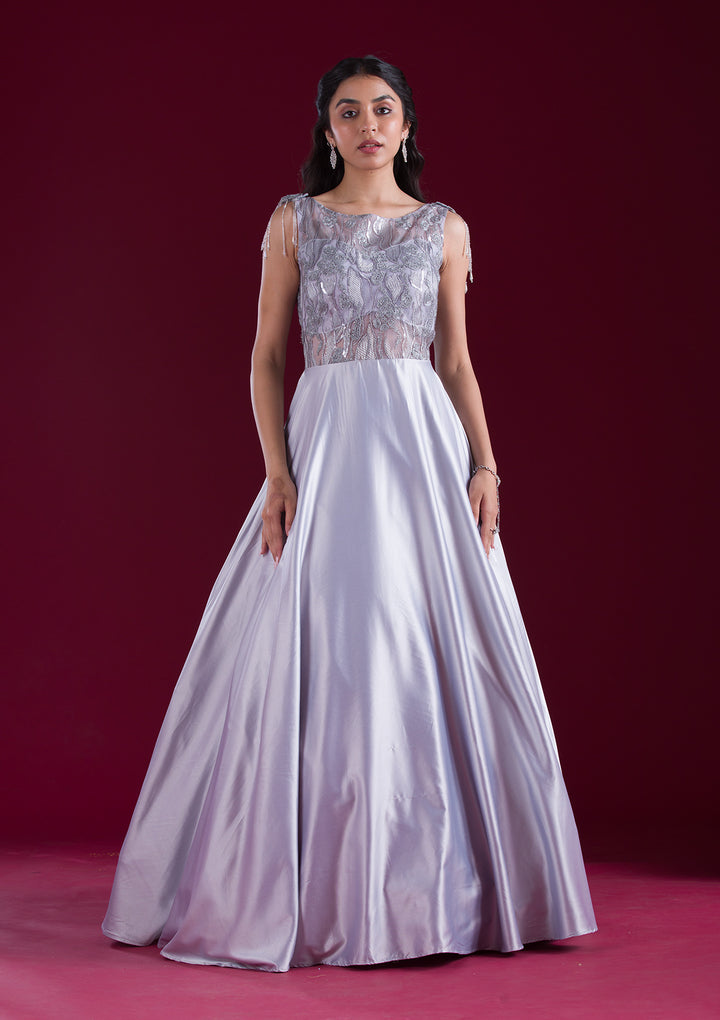 Grey Sequins Satin Gown