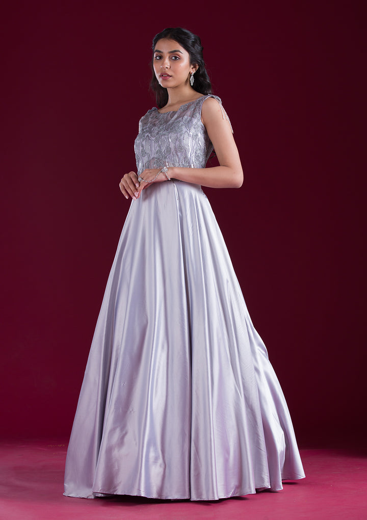 Grey Sequins Satin Gown