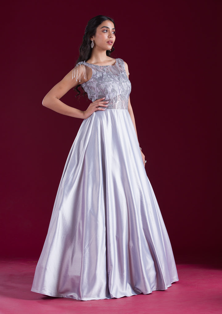 Grey Sequins Satin Gown