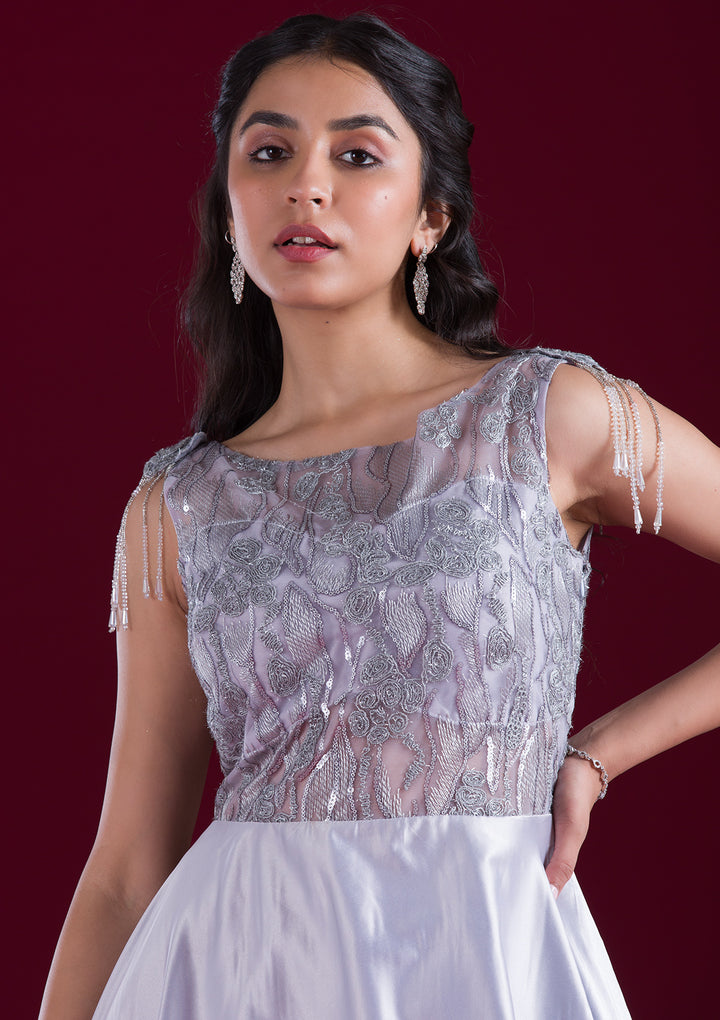 Grey Sequins Satin Gown