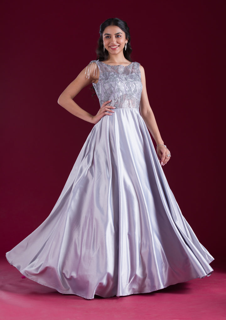 Grey Sequins Satin Gown
