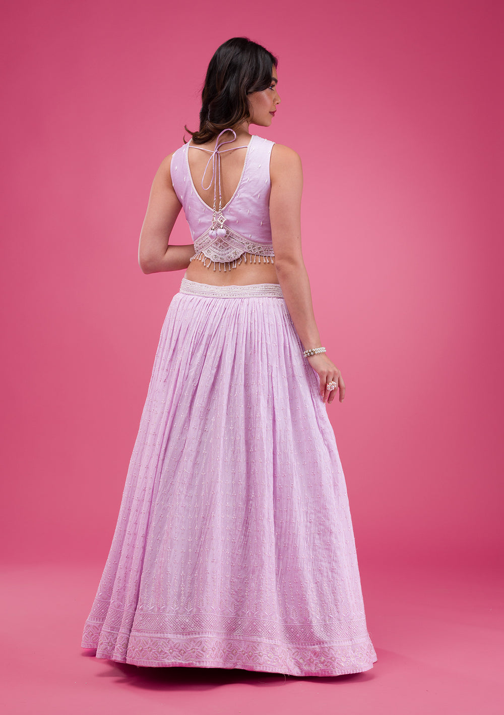 Lavender Threadwork Georgette Readymade Lehenga-Koskii