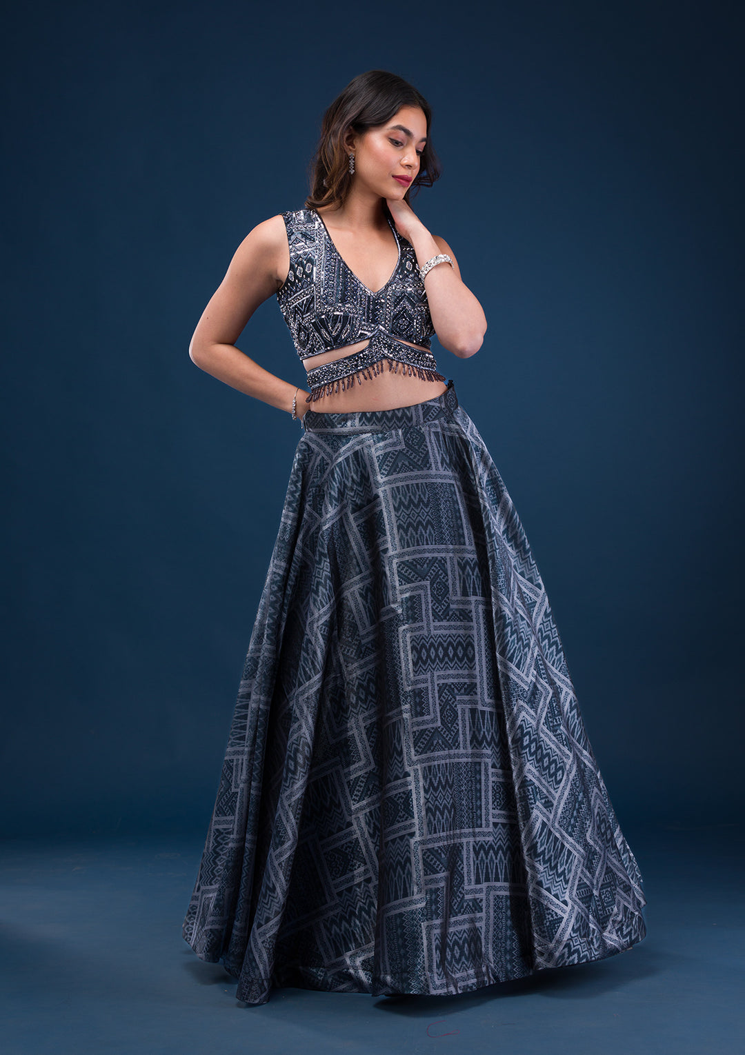 Black Sequins Semi Crepe Readymade Lehenga
