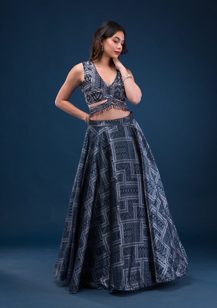Black Sequins Semi Crepe Readymade Lehenga