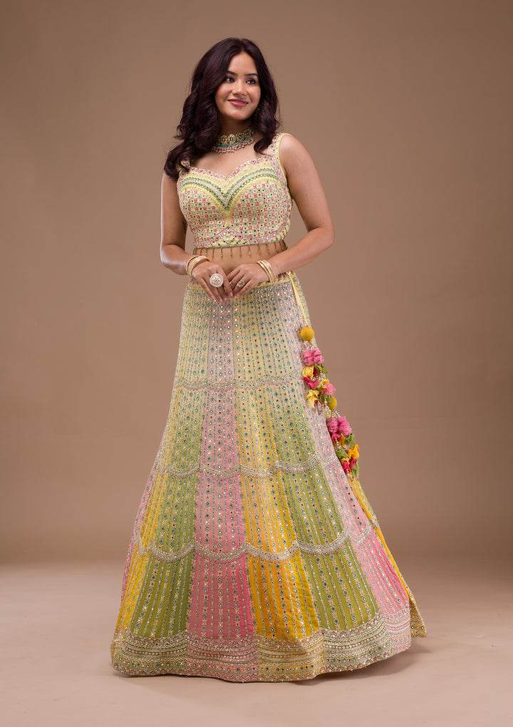 Yellow Mirrorwork Georgette Readymade Lehenga