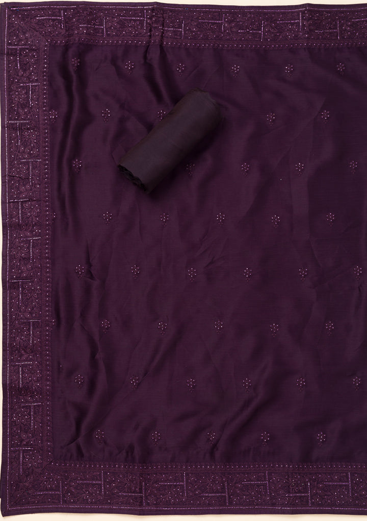 Purple Swarovski Semi Crepe Unstitched Salwar Suit