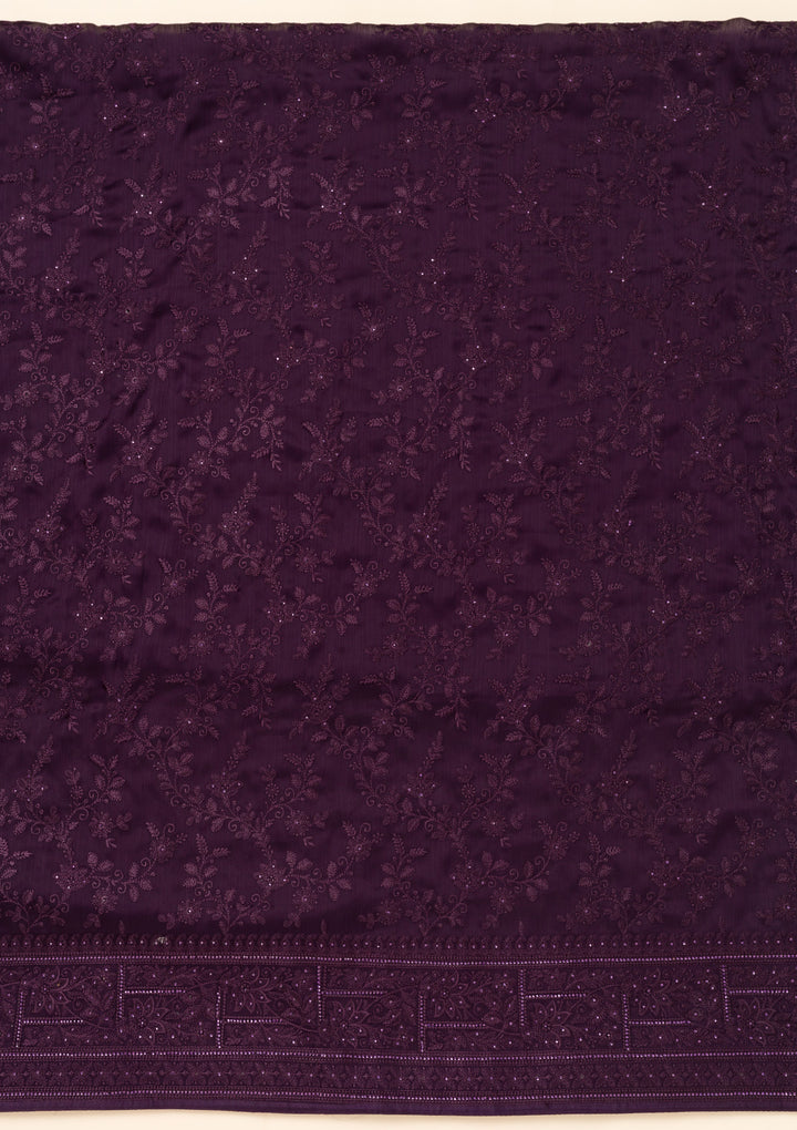 Purple Swarovski Semi Crepe Unstitched Salwar Suit