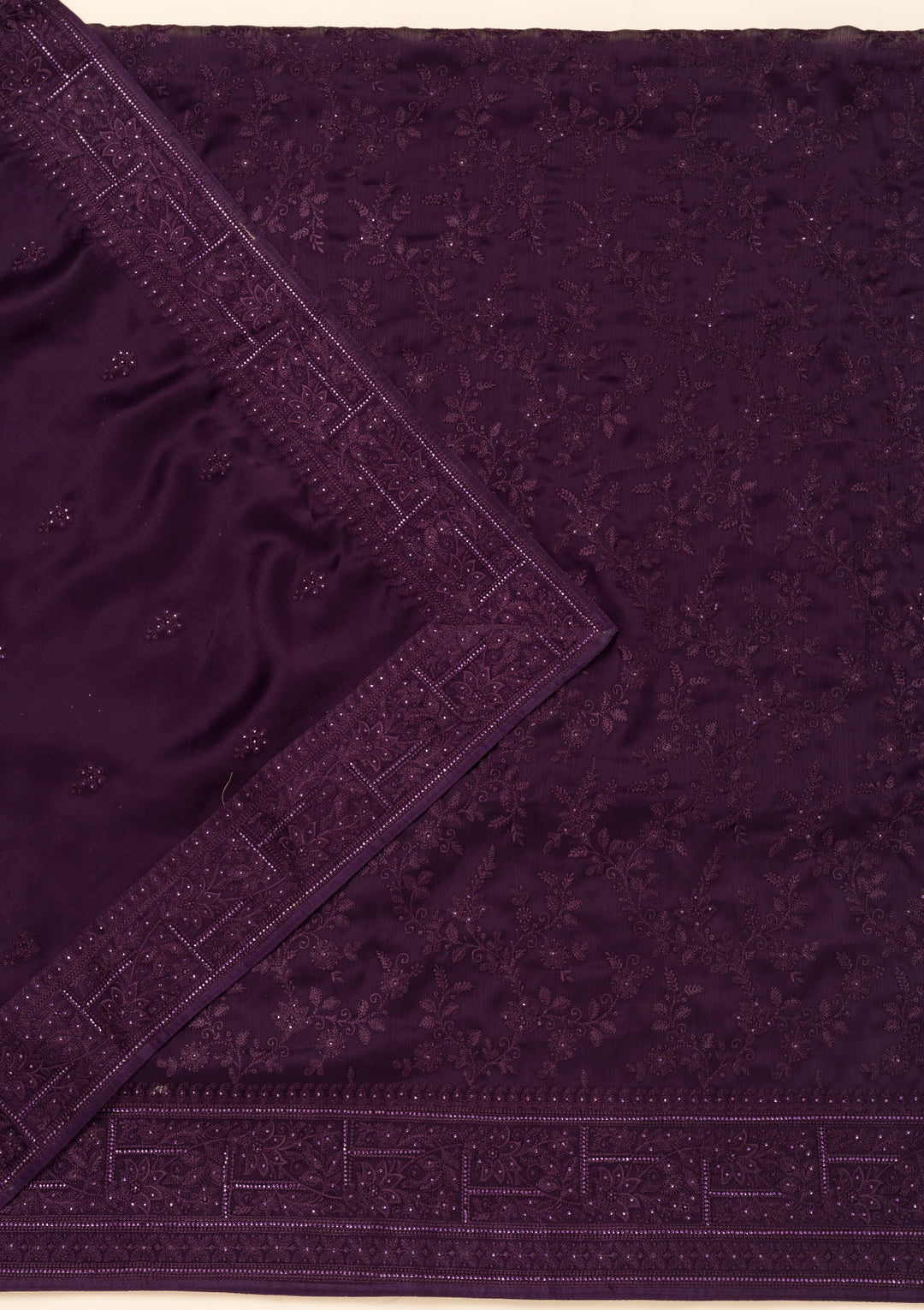 Purple Swarovski Semi Crepe Unstitched Salwar Suit