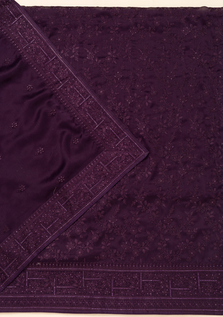 Purple Swarovski Semi Crepe Unstitched Salwar Suit