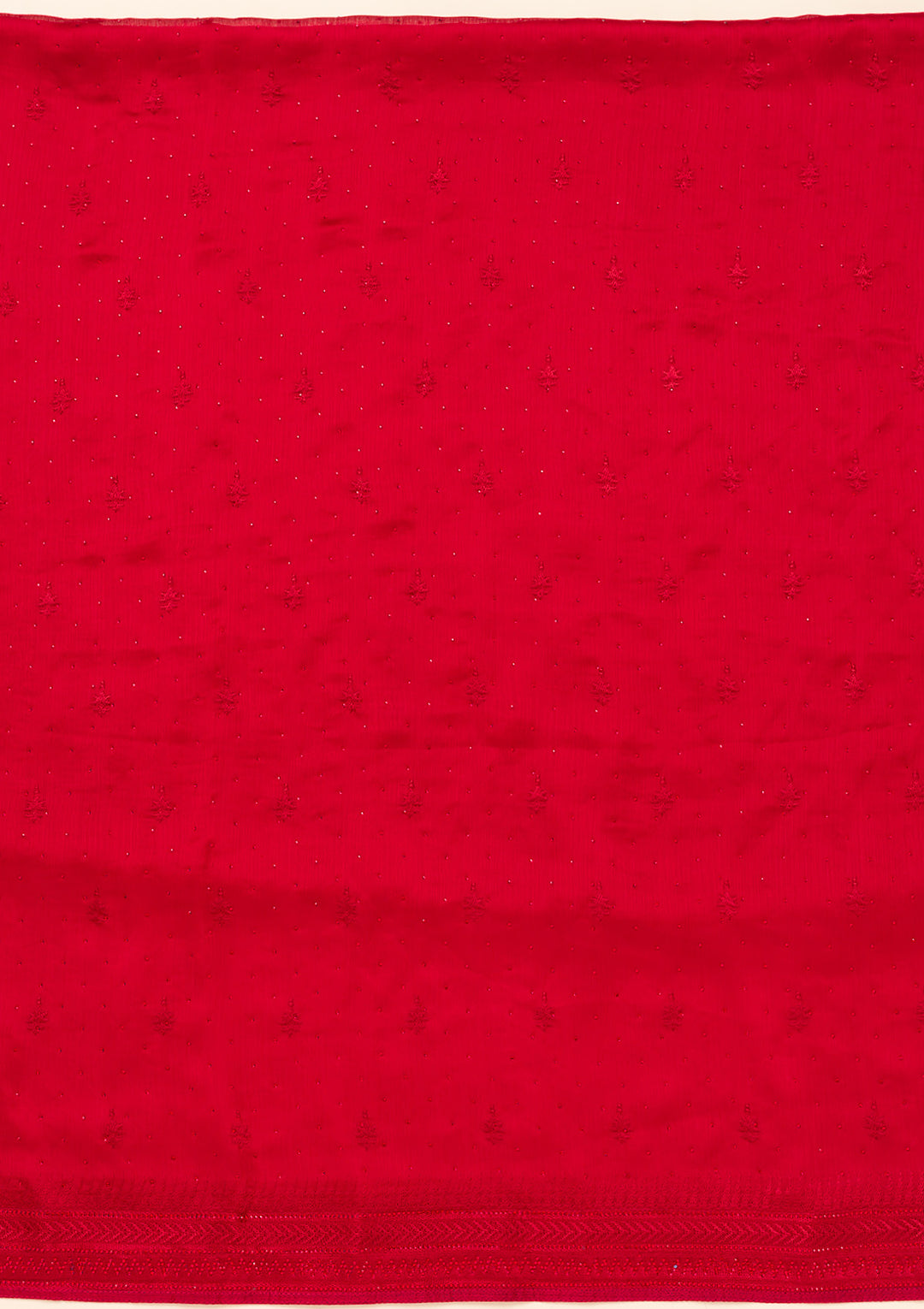 Red Swarovski Semi Crepe Unstitched Salwar Suit