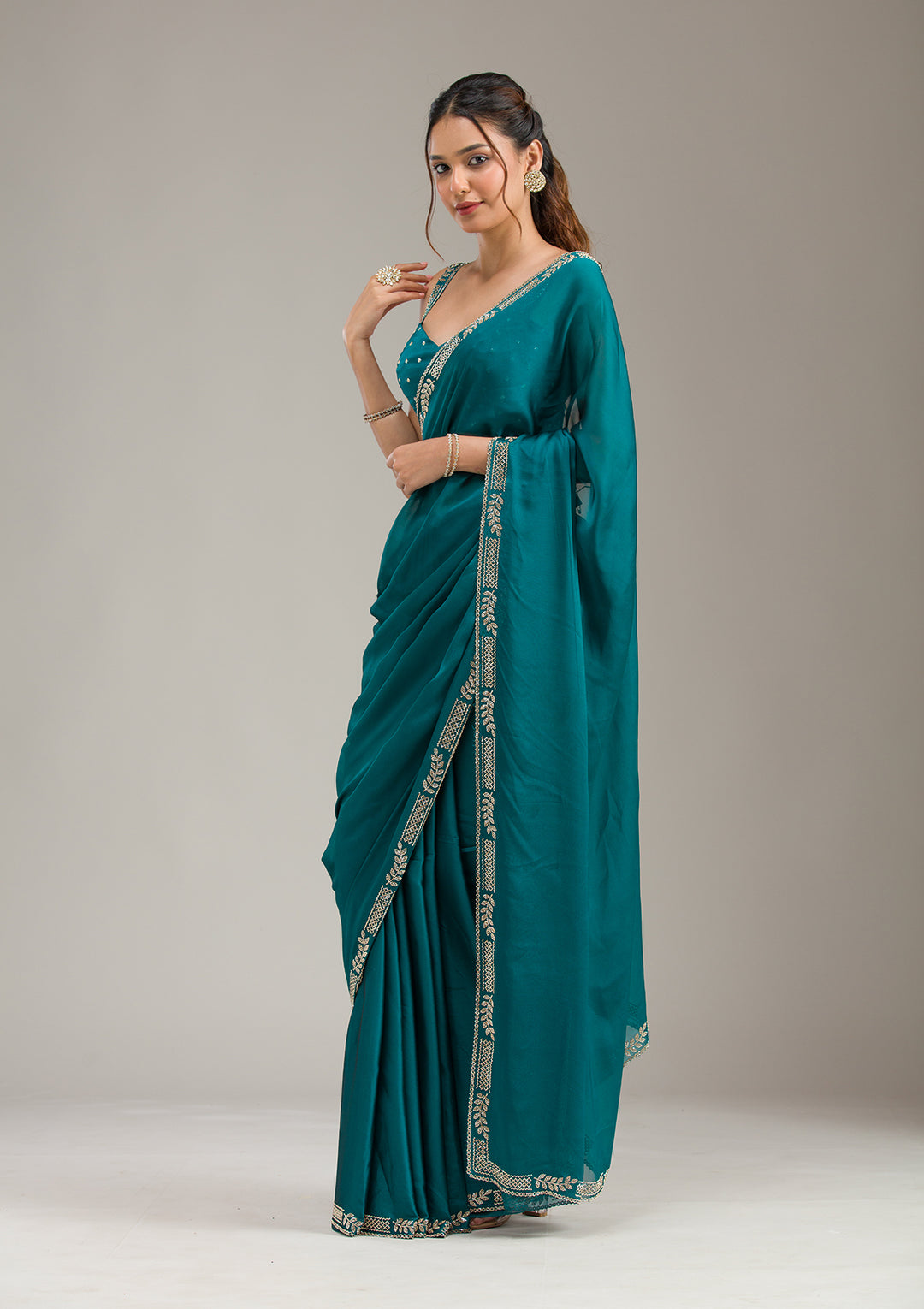 Peacock Blue Cording Tissue Saree
