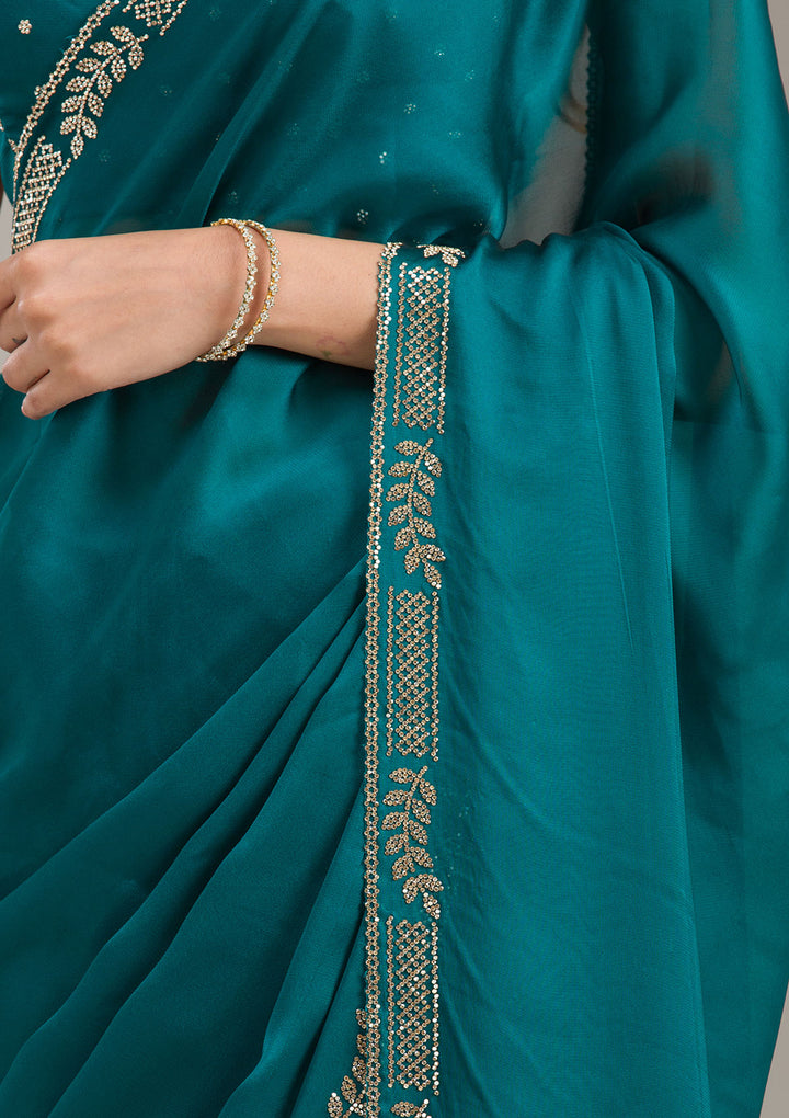 Peacock Blue Cording Tissue Saree