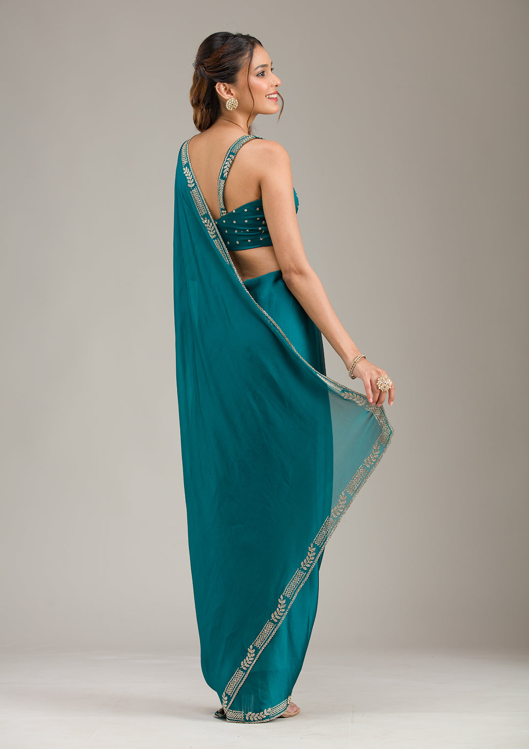 Peacock Blue Cording Tissue Saree
