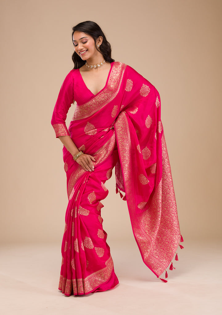 Rani Pink Zariwork Banarasi Saree