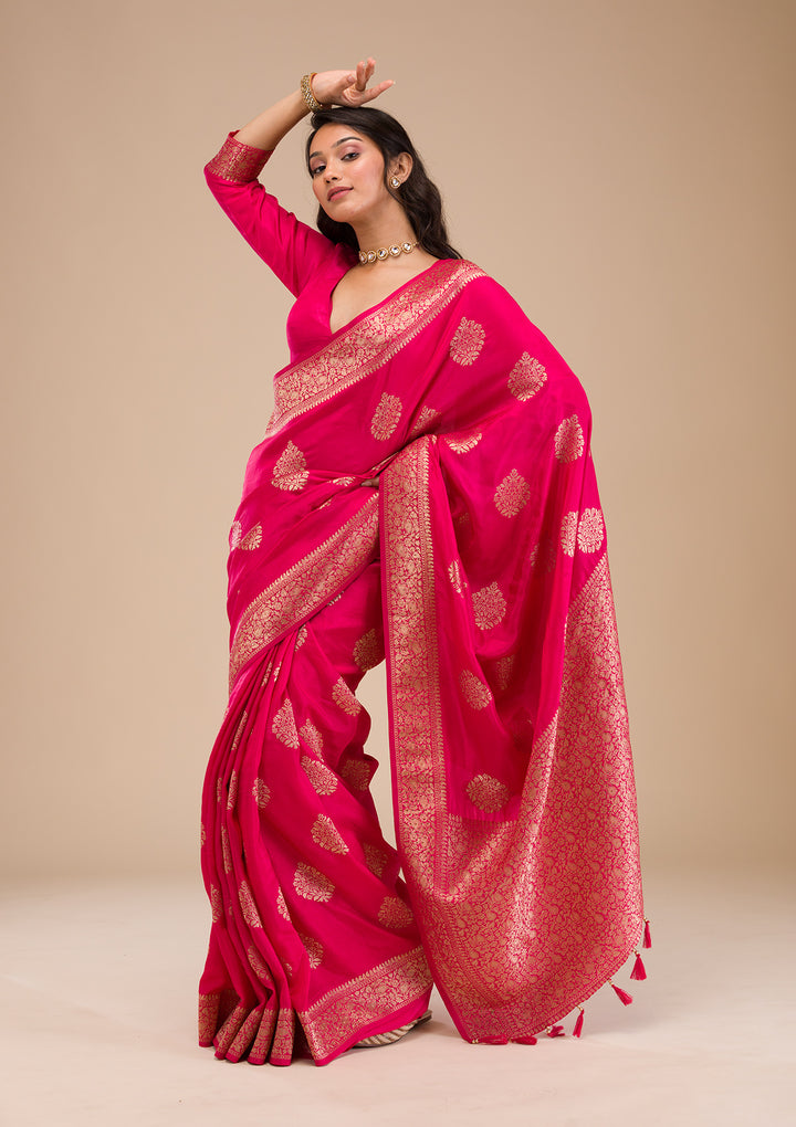 Rani Pink Zariwork Banarasi Saree