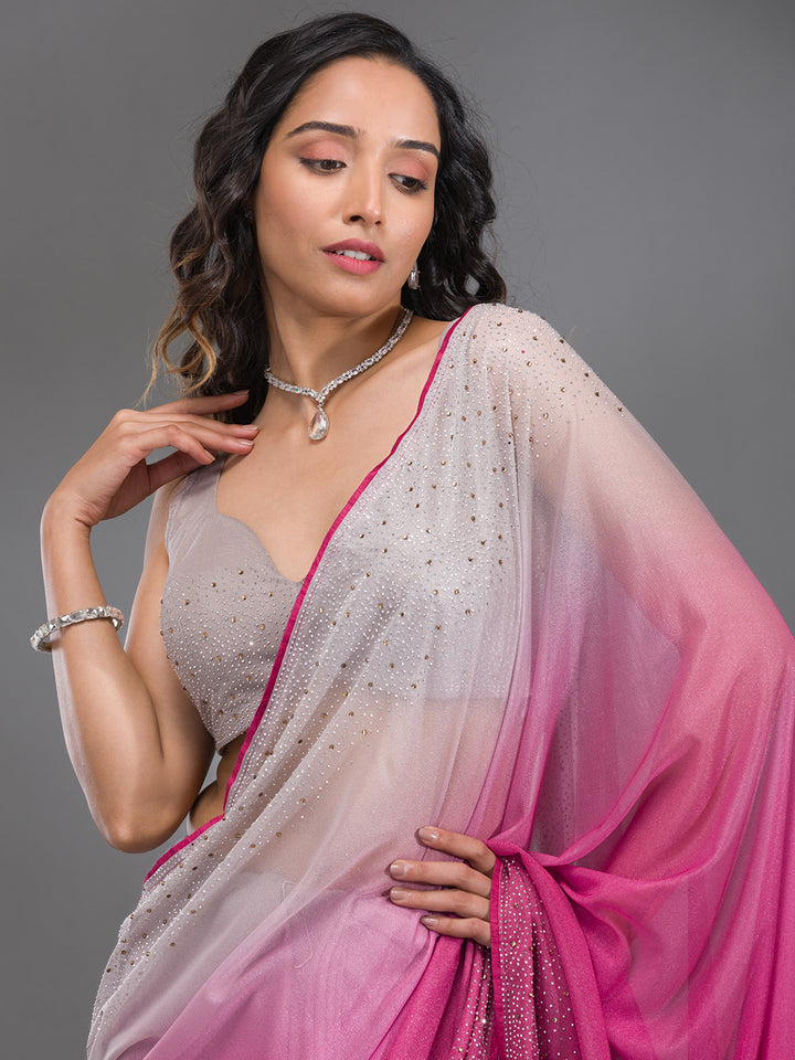 Wine Swarovski Tissue Designer Saree