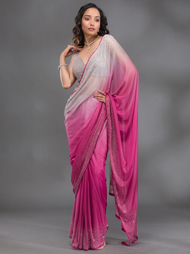 Wine Swarovski Tissue Designer Saree