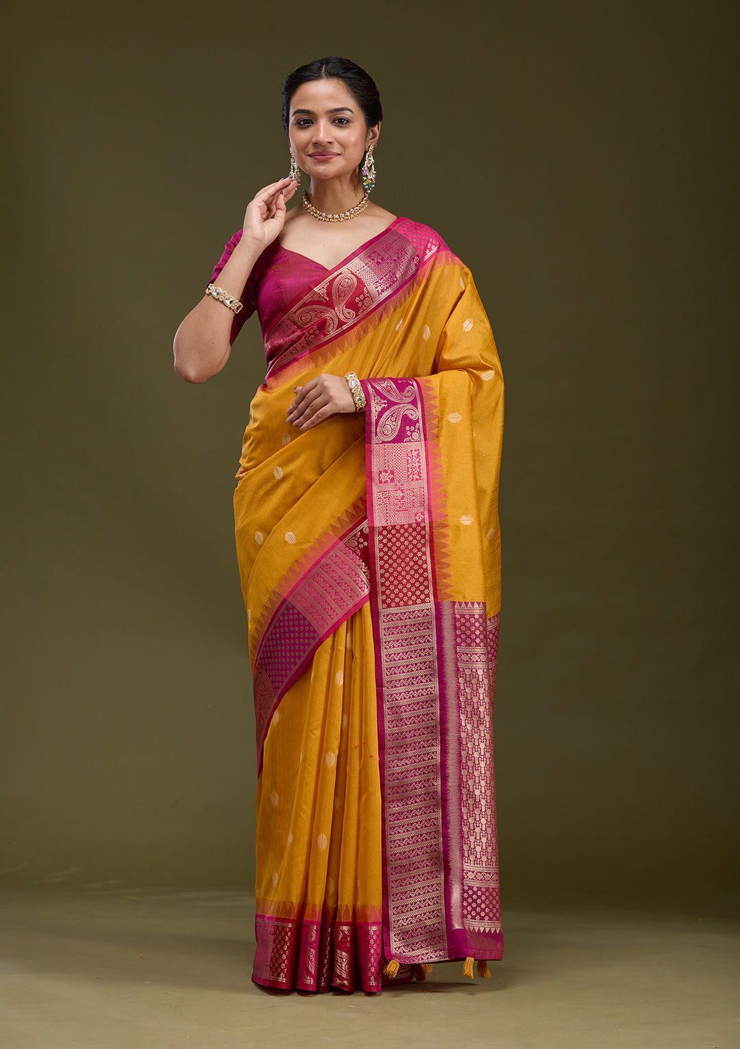 Mustard Printed Art Silk Saree