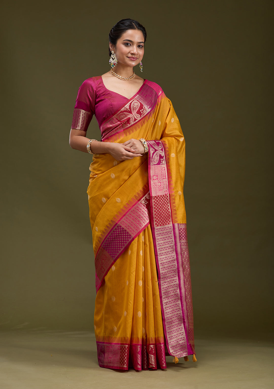 Mustard Printed Art Silk Saree