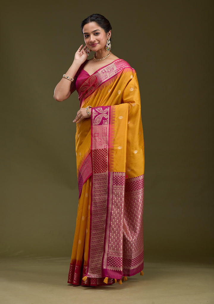 Mustard Printed Art Silk Saree