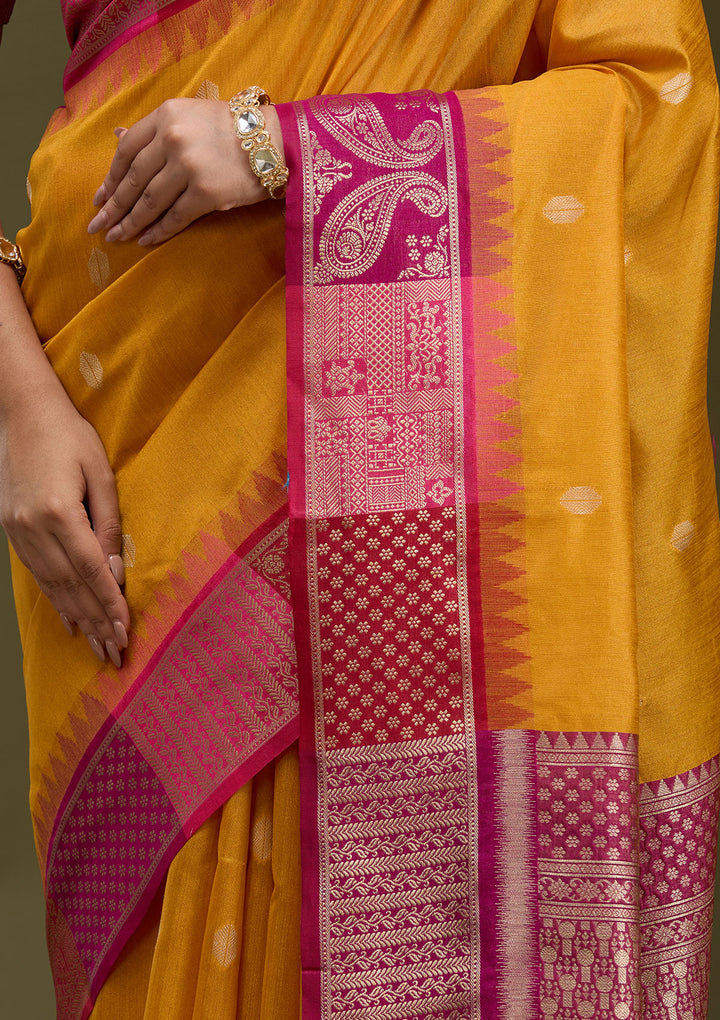 Mustard Printed Art Silk Saree