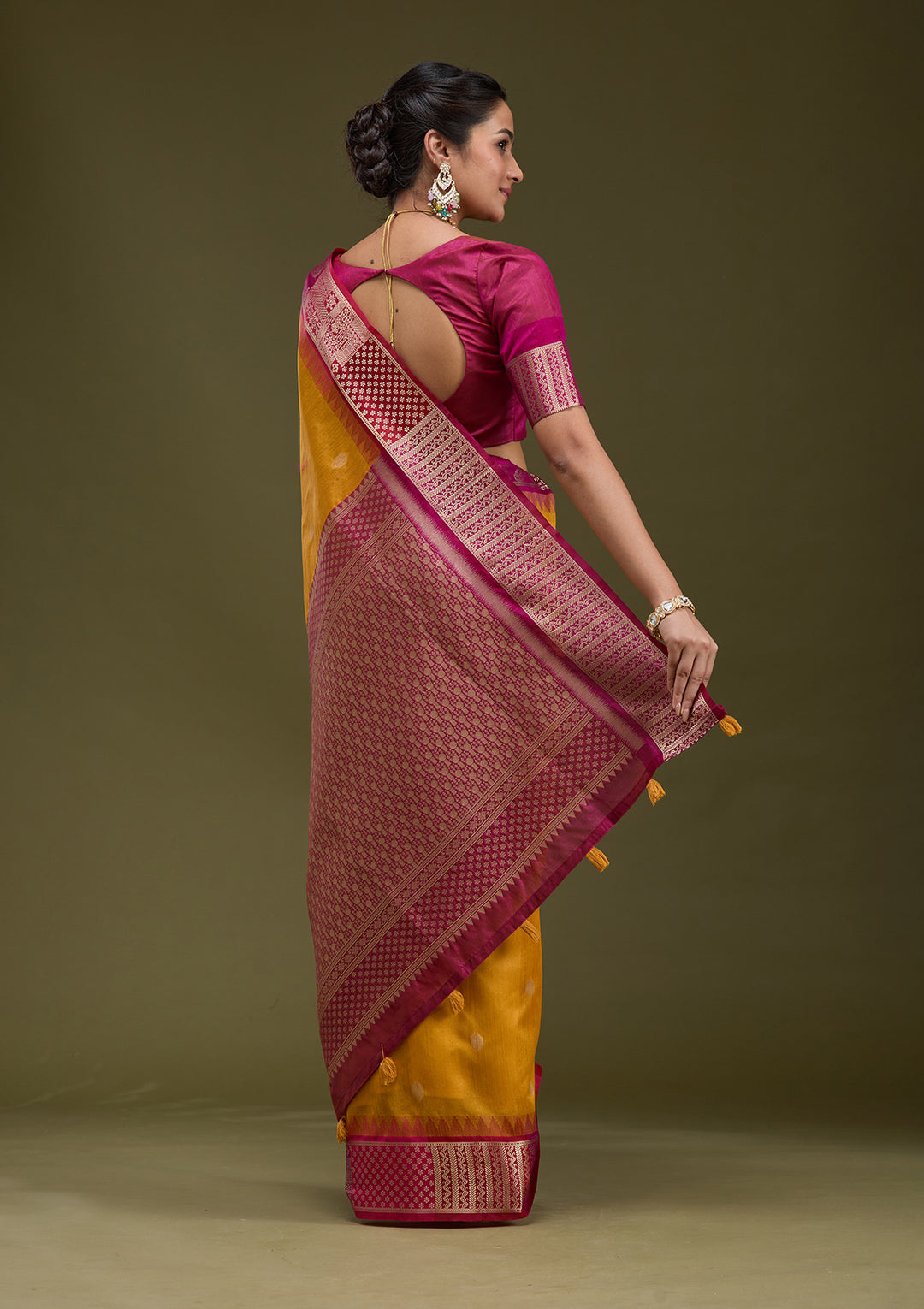 Mustard Printed Art Silk Saree