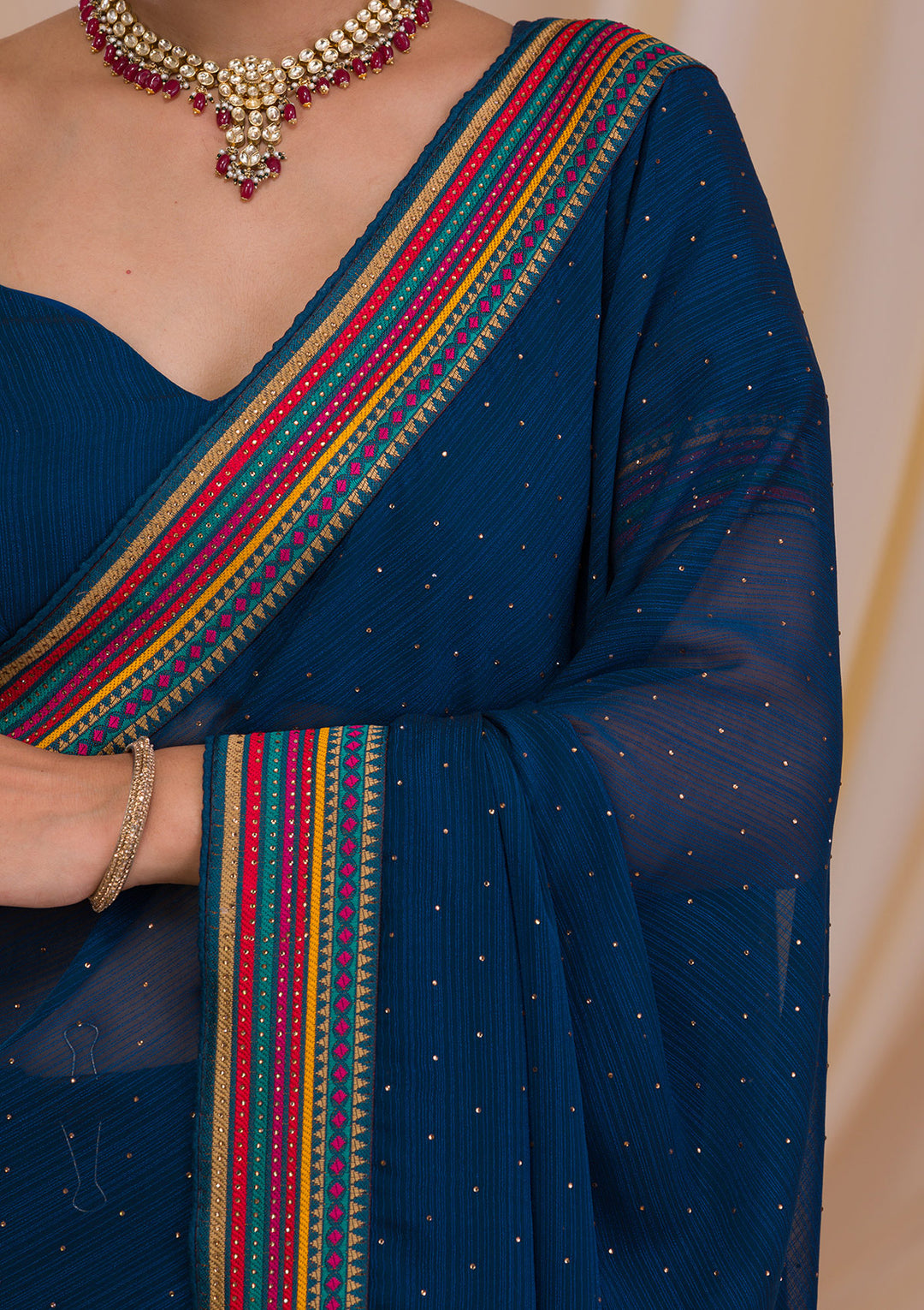 Navy Blue Threadwork Georgette Saree