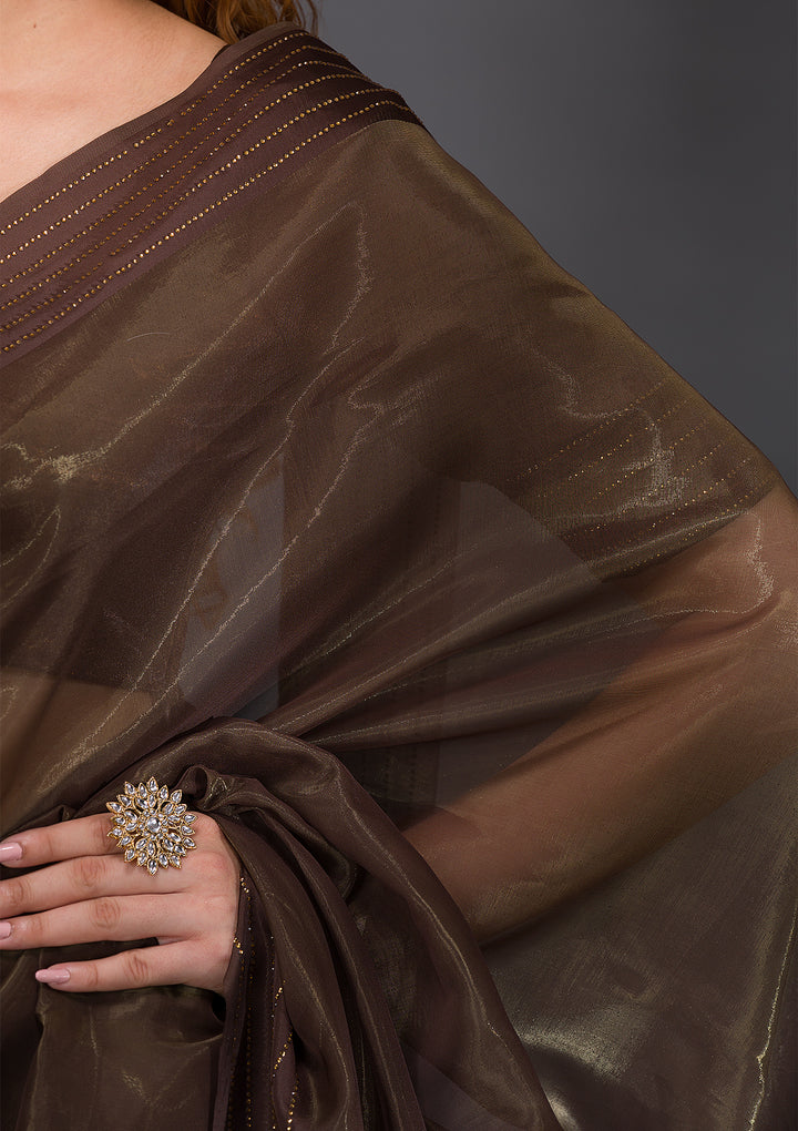 Mehendi Swarovski Organza Saree