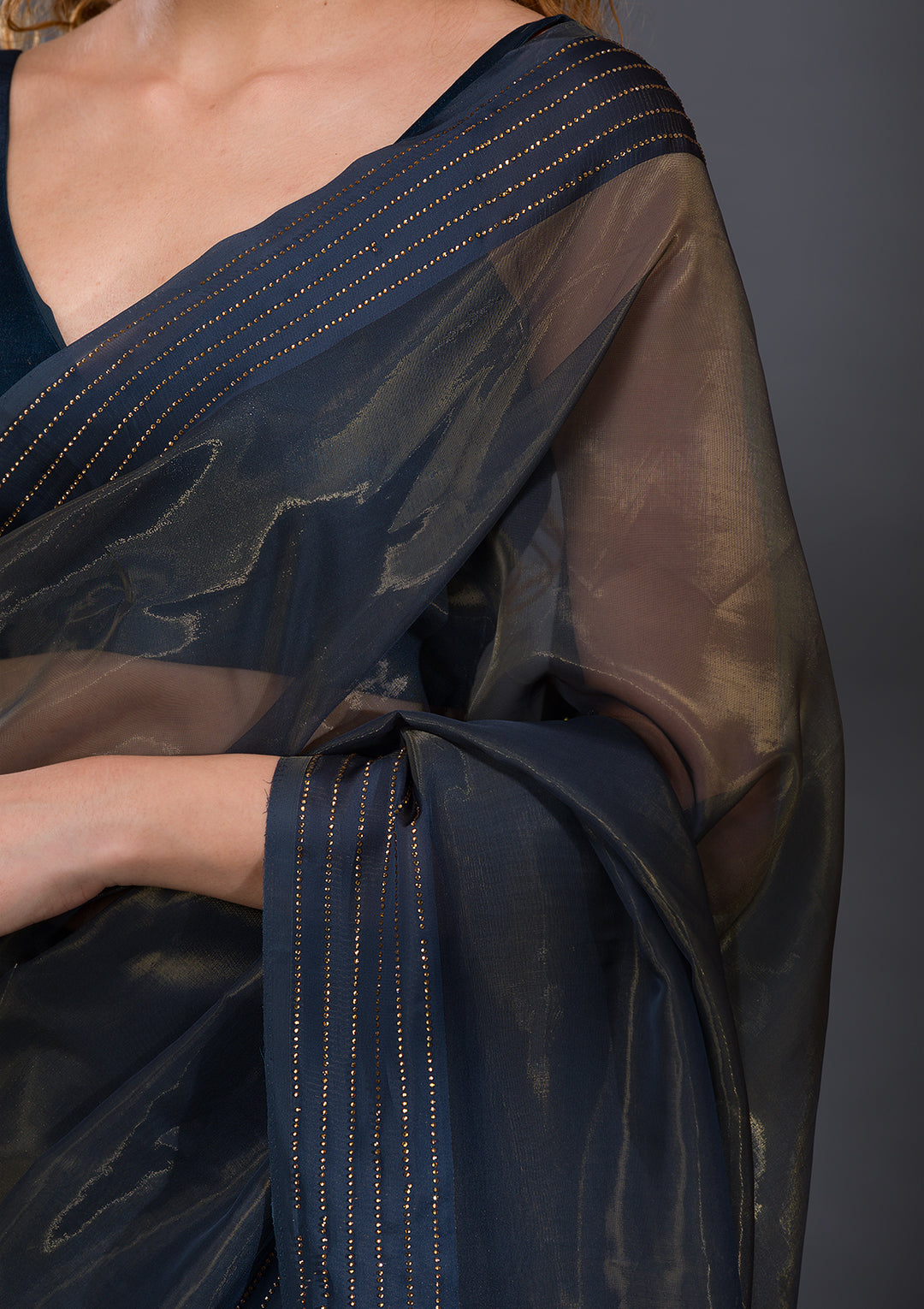 Grey Swarovski Organza Saree
