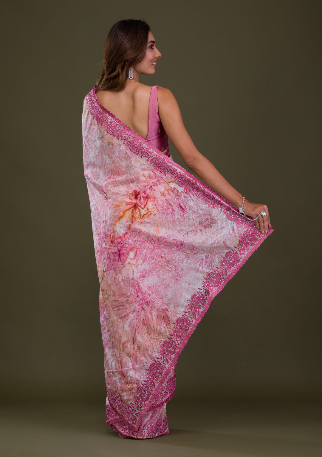 Onion Pink Printed Semi Crepe Saree