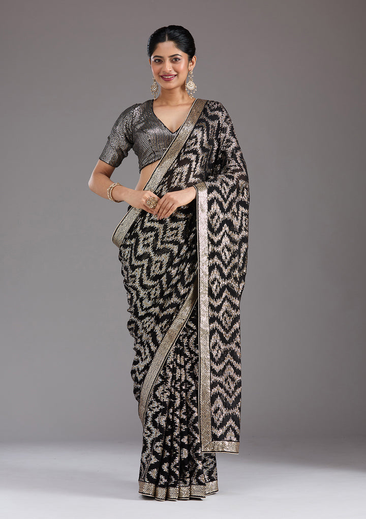 Black Sequins Georgette Saree