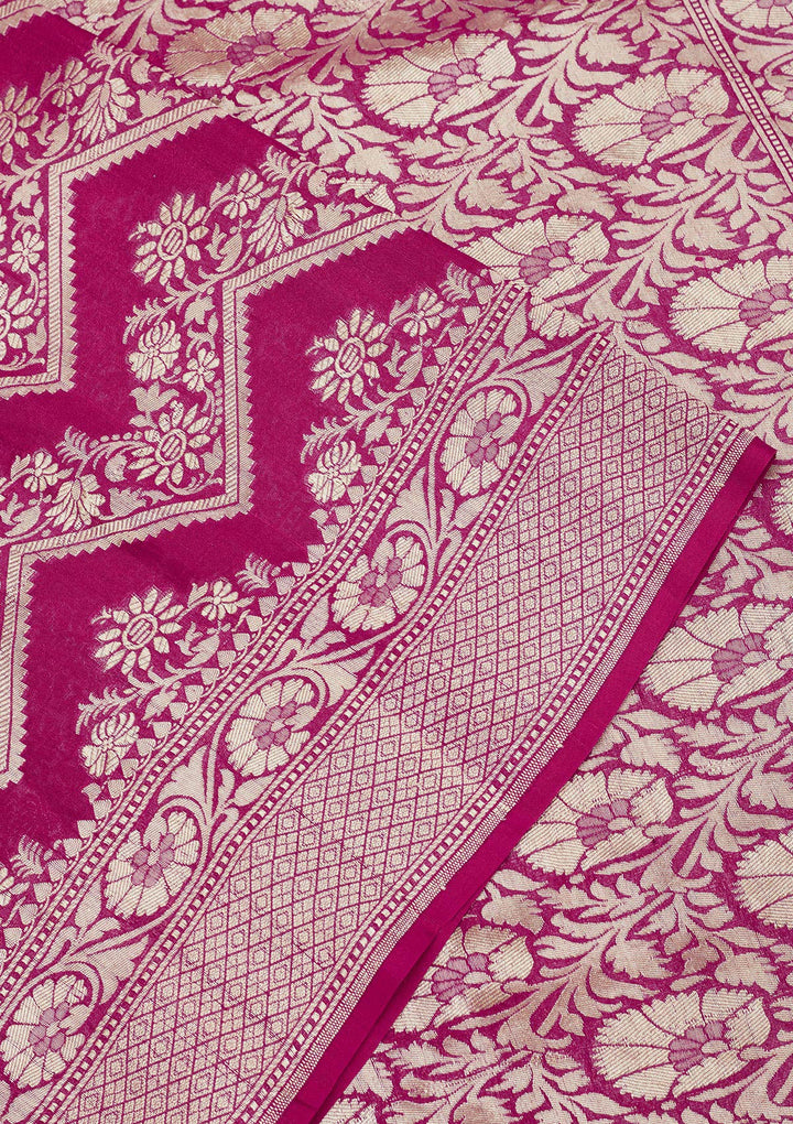 Rani Pink Zariwork Pure Silk Saree