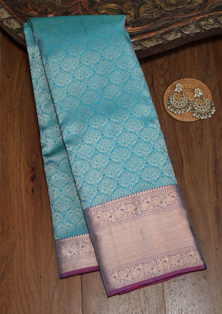 Peacock Blue Zariwork Pure Silk Saree