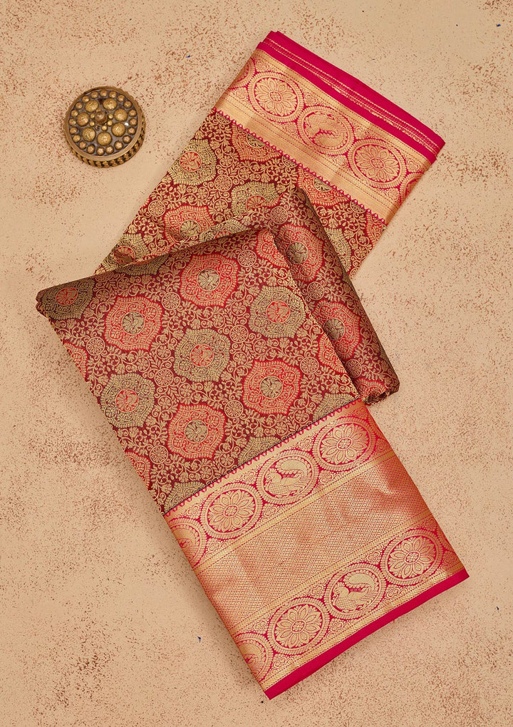 Maroon Zariwork Pure Silk Saree