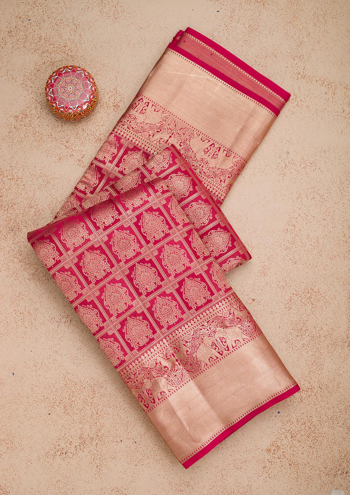 Rani Pink Zariwork Pure Silk Saree
