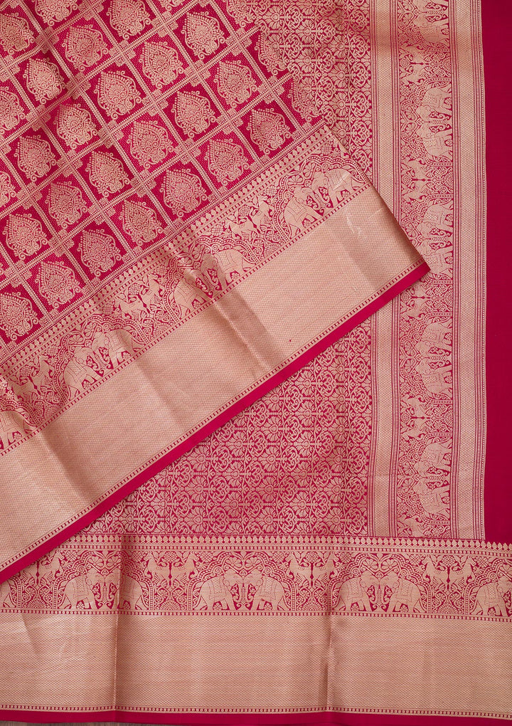 Rani Pink Zariwork Pure Silk Saree