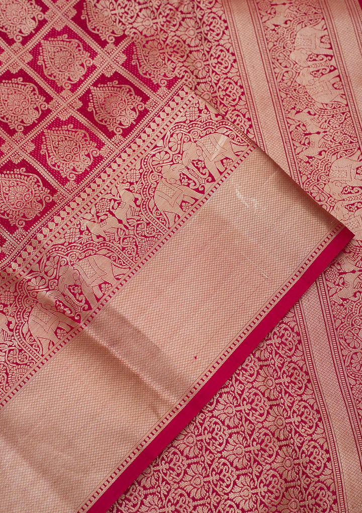 Rani Pink Zariwork Pure Silk Saree