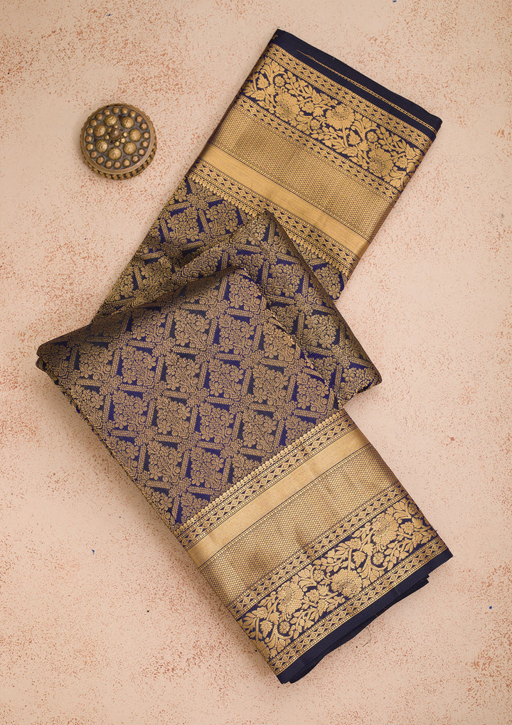 Navy Blue Zariwork Pure Silk Saree
