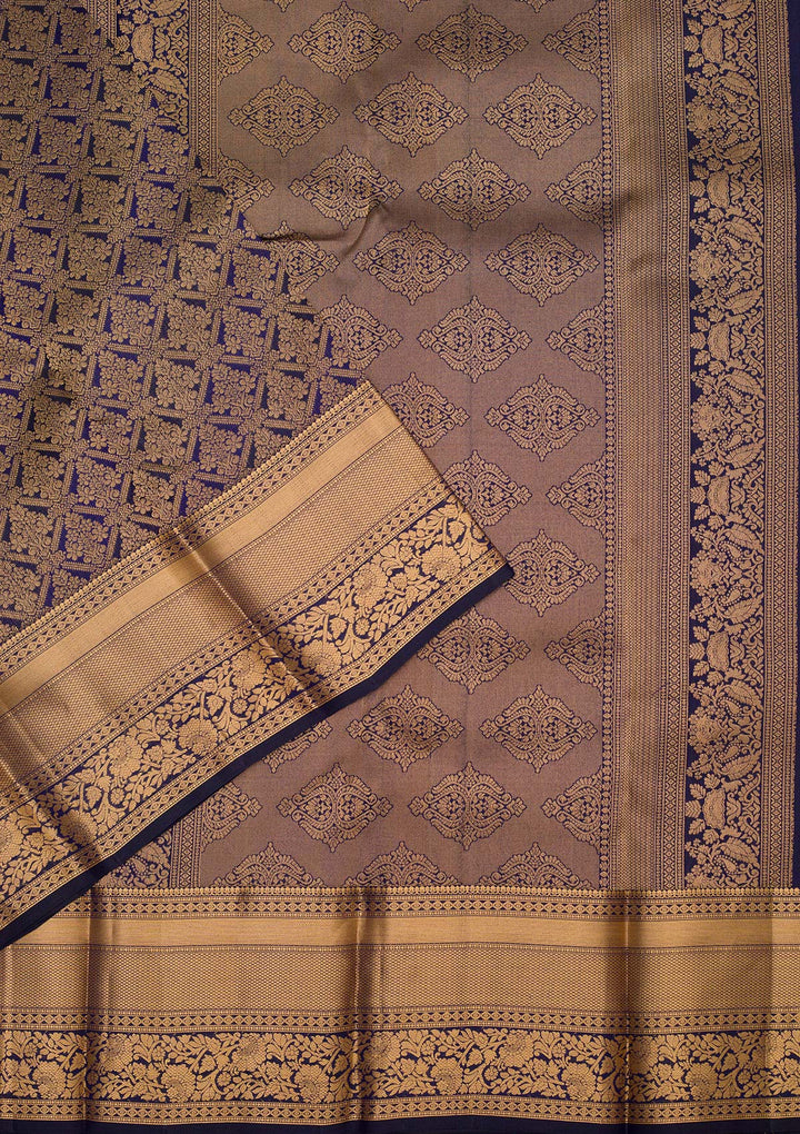 Navy Blue Zariwork Pure Silk Saree