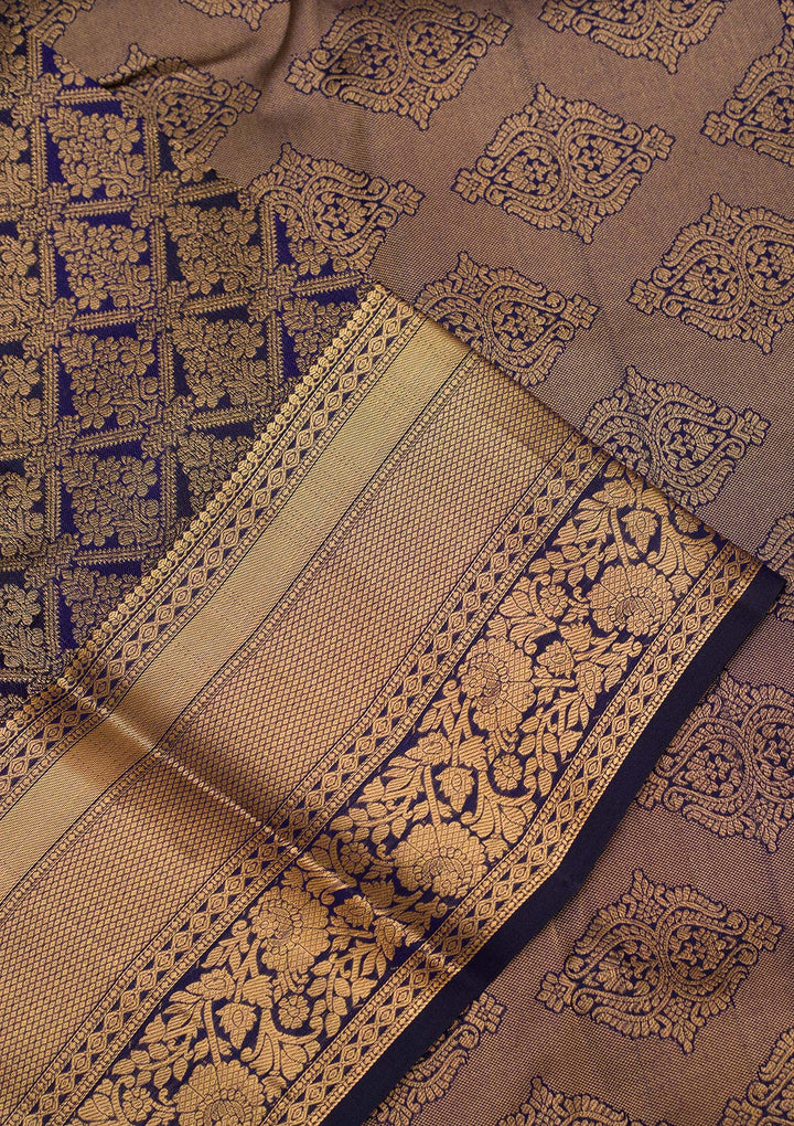 Navy Blue Zariwork Pure Silk Saree