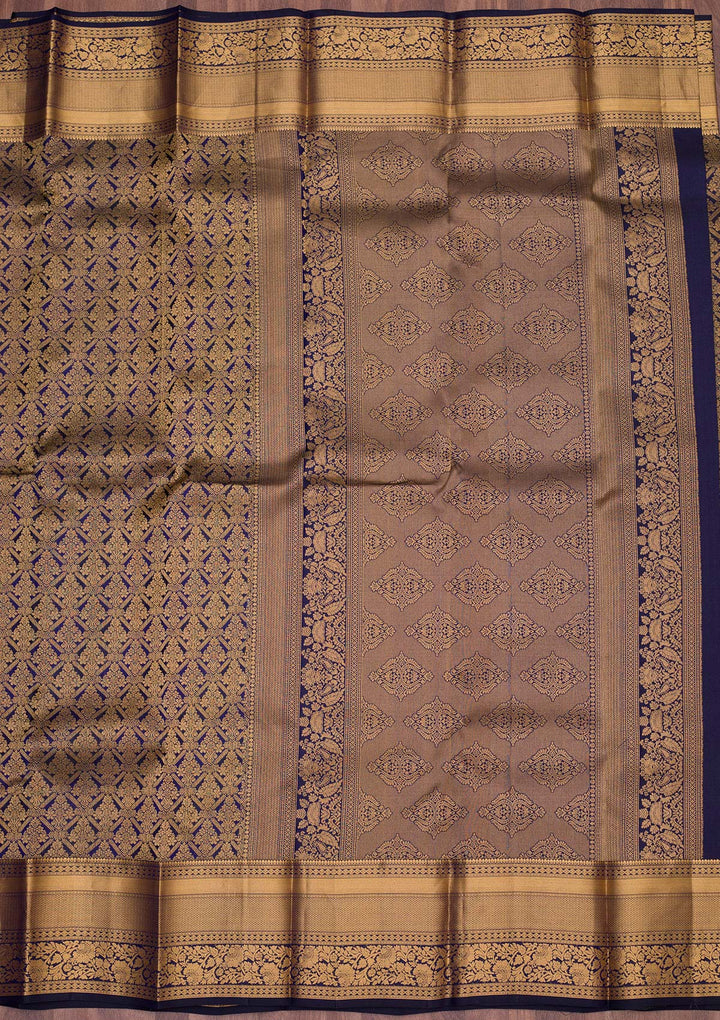 Navy Blue Zariwork Pure Silk Saree