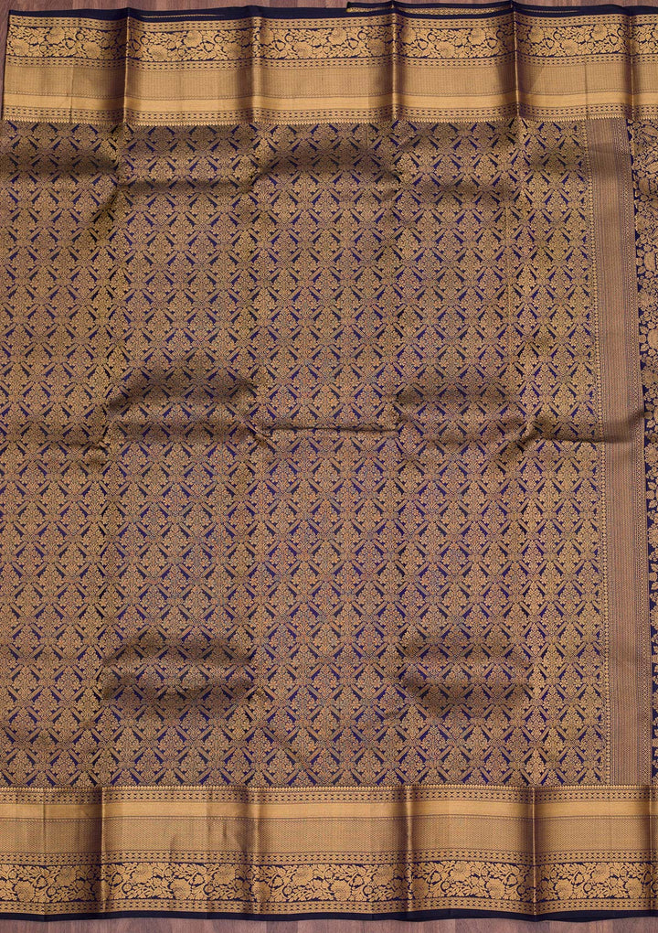 Navy Blue Zariwork Pure Silk Saree