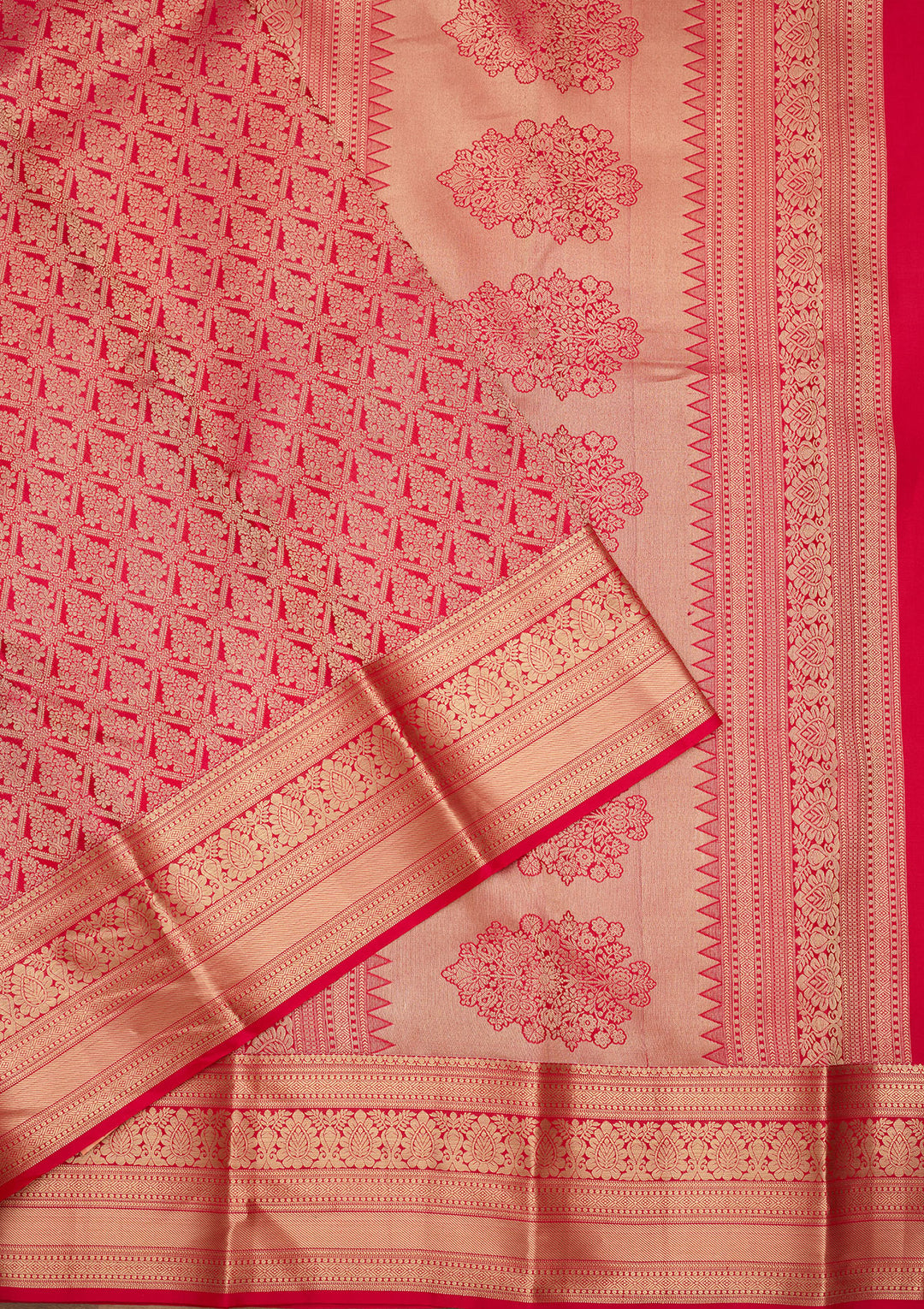 Rani Pink Zariwork (Gold) Silk Silk Saree
